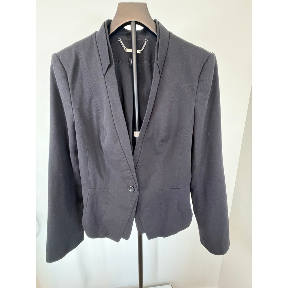 White House Black Market Black Single Button Blazer Peplum Back Size 12